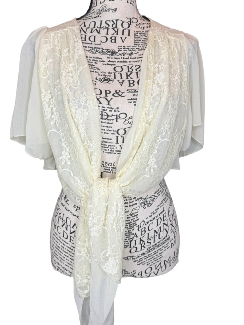 Rue 21 Boho Sheer Off White Lace Tie Front Shrug Kimono Size Large